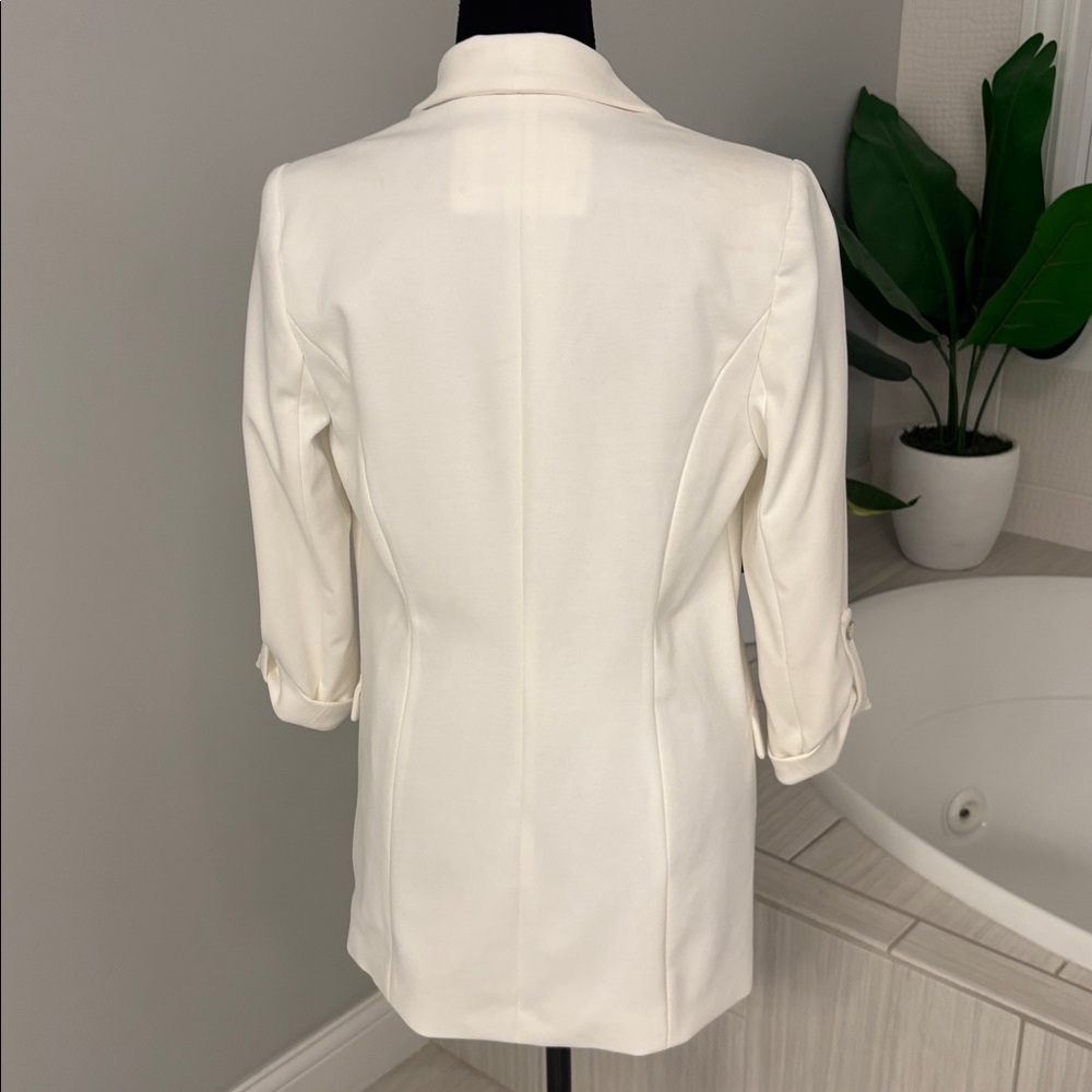 Women's Cream Open-Front Blazer Jacket with cuffed sleeves - Picture 6 of 11